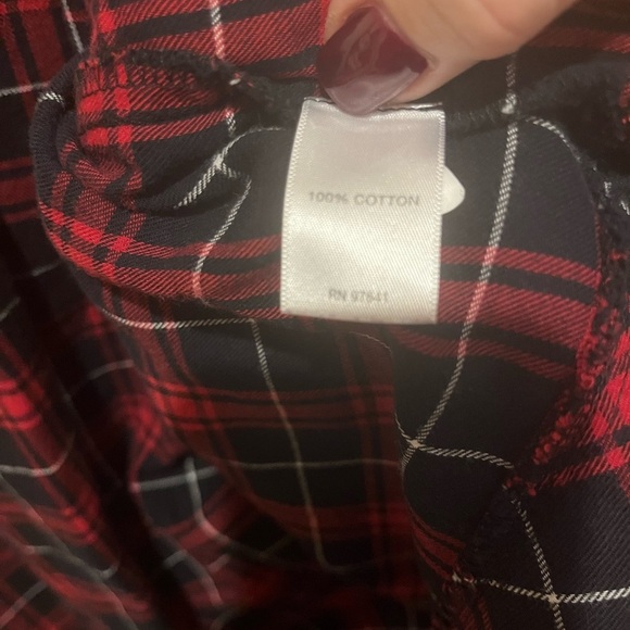 J. Jill Plaid Button Up Red Black Tunic Long Sleeve Shirt, peplum, size Large - Picture 6 of 6